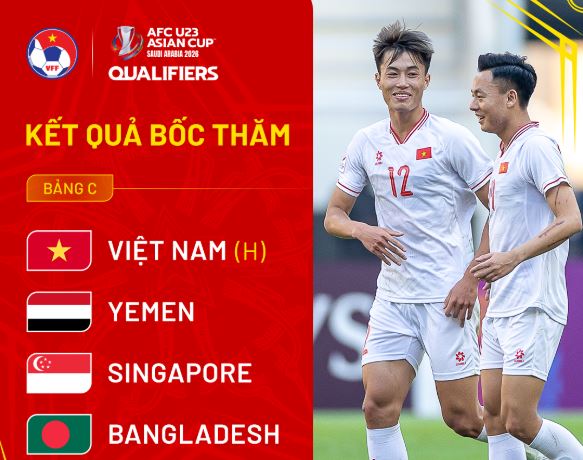 Đội tuyển U23 Việt Nam tái ngộ Yemen, Singapore tại Vòng loại U23 châu Á 2026