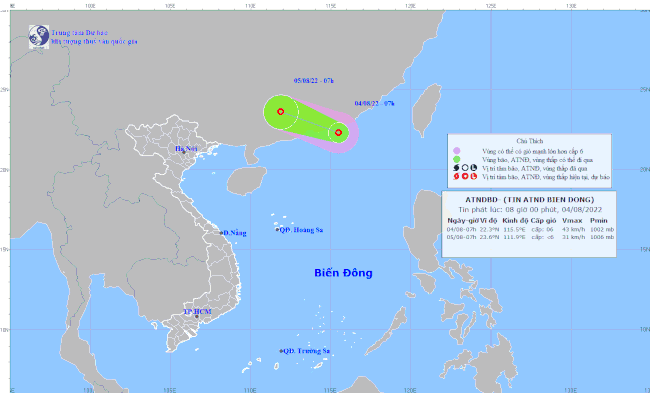 Vùng áp thấp trên khu vực Bắc Biển Đông đã mạnh lên thành áp thấp nhiệt đới